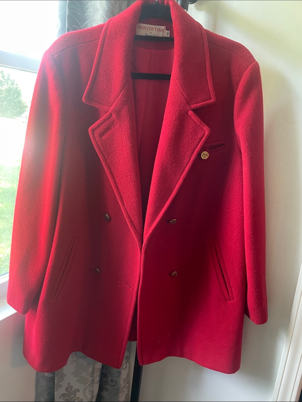 Vintage Winter Time Red Double-Breasted Wool Pea Coat